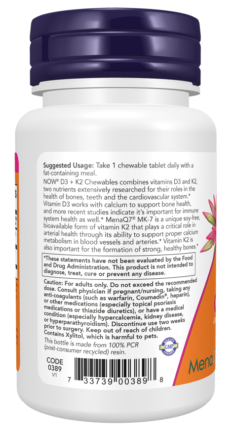 D3 + K2 - 90 Chewable Tablets Bottle Left