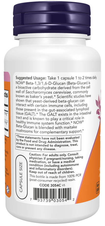 Beta 1,3/1,6- D -Glucan 100 mg - 90 Veg Capsules Bottle Left