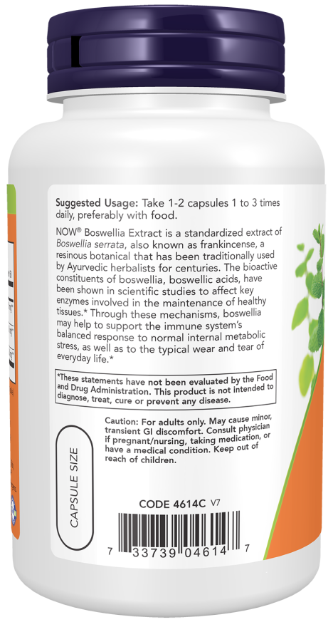 Boswellia Extract 250 mg - 120 Veg Capsules Bottle Left