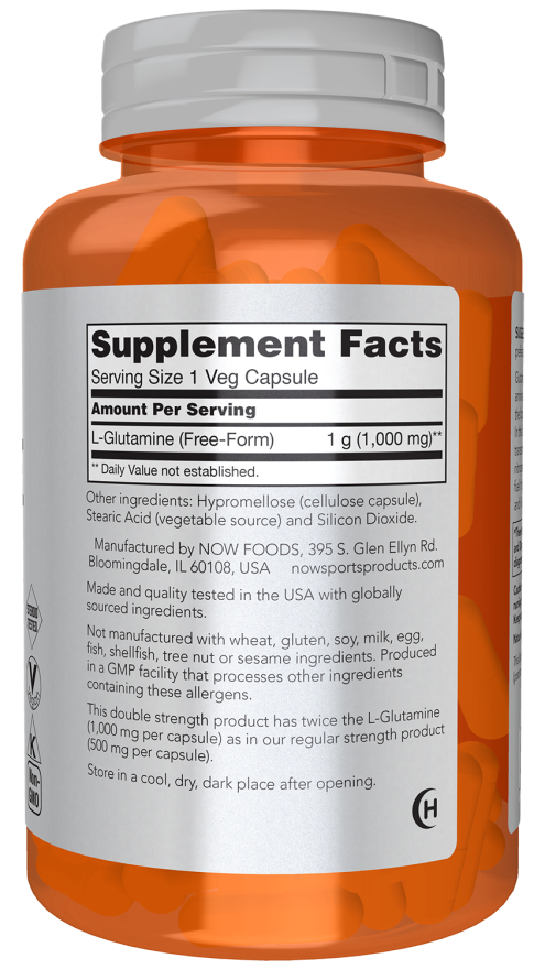 L-Glutamine, Double Strength 1000 mg - 120 Veg Capsules Bottle right