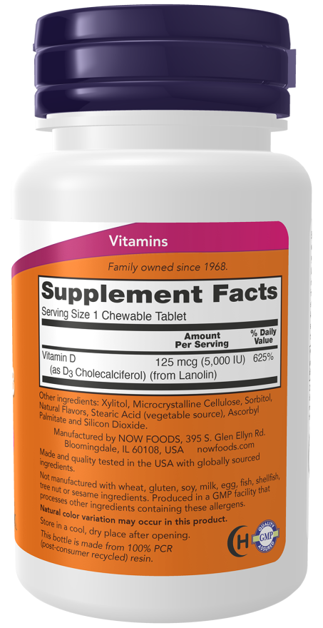 Vitamin D-3 5000 IU - 120 Chewables Bottle Right