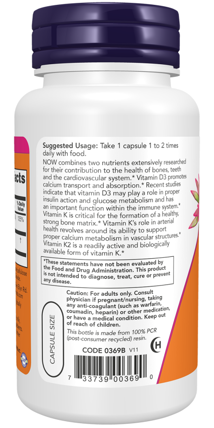 Vitamin D-3 & K-2 - 120 Veg Capsules Bottle Left