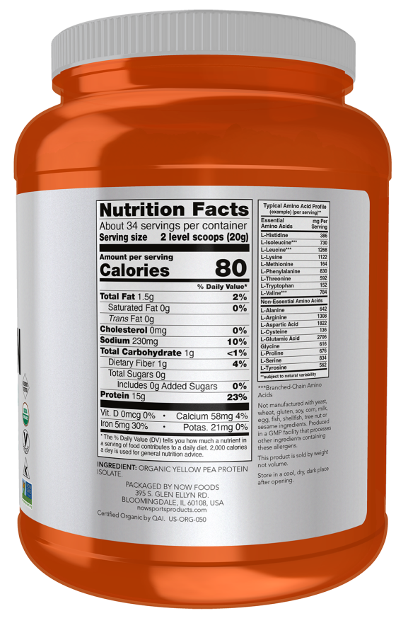 Pea Protein, Organic Powder - 1.5 lbs. Bottle Right