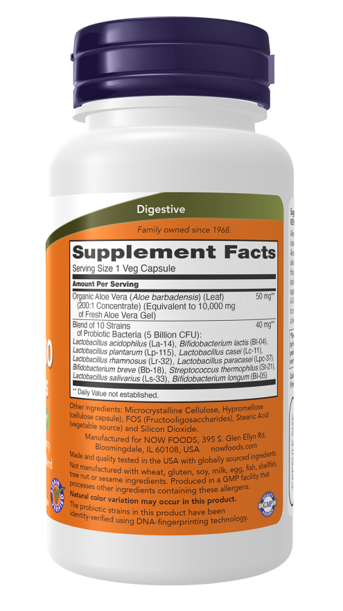 Aloe 10,000 & Probiotics - 60 Veg Capsules Bottle Right