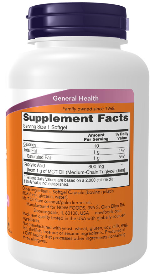 Caprylic Acid 600 mg - 100 Softgels Bottle Right