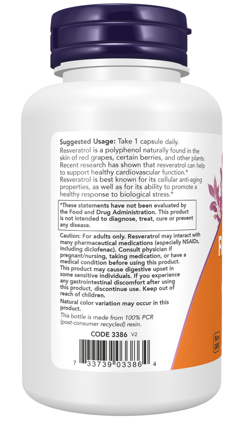 Resveratrol, Extra Strength 350 mg - 60 Veg Capsules Bottle Left