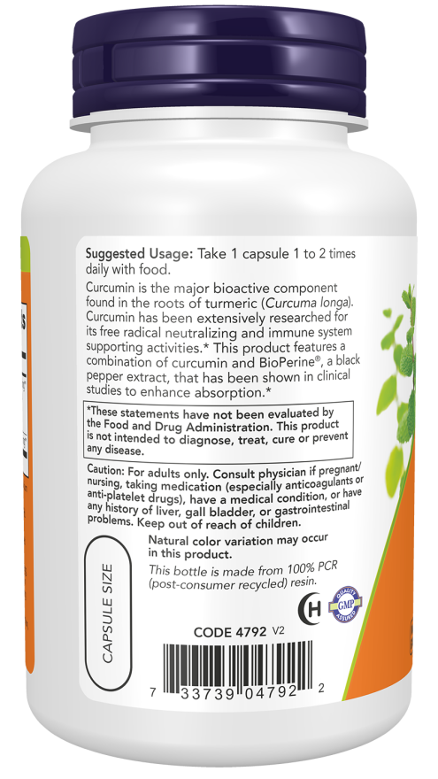 Turmeric Curcumin with BioPerine® - 90 Veg Capsules Bottle Left