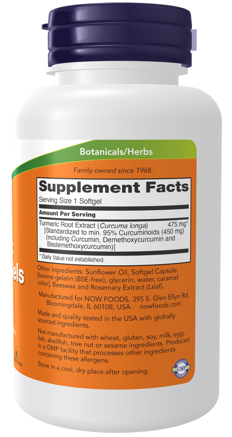 Turmeric Curcumin Gels - 60 Softgels Bottle Right