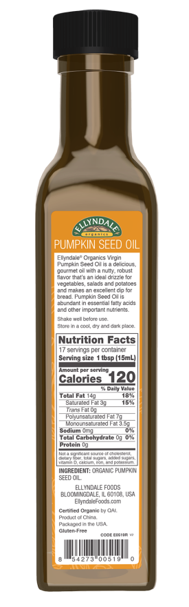 Virgin Pumpkin Seed Oil, Organic - 8.45 oz. Bottle Back
