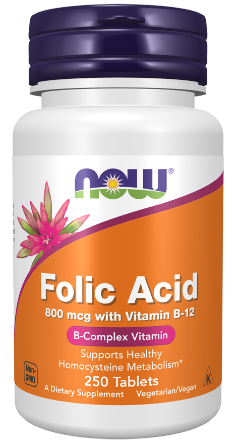 Folic Acid 800 mcg with Vitamin B-12 - 250 Tablets bottle front