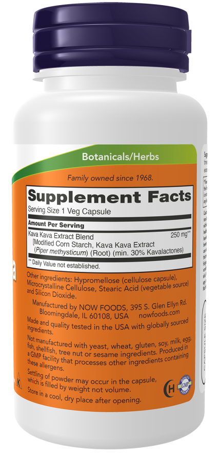 Kava Kava Extract 250 mg - 60 Veg Capsules Bottle Right