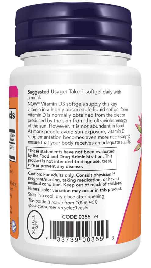 Vitamin D-3 2000 IU - 30 Softgels Bottle Left