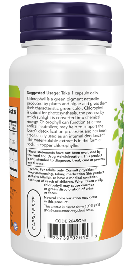 Chlorophyll 100 mg - 90 Veg Capsules Bottle Left