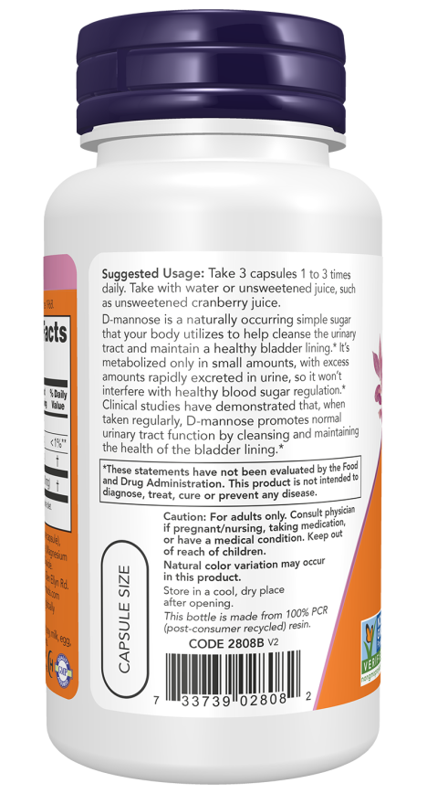 D-Mannose 500 mg 60 Veg Capsules Bottle Left