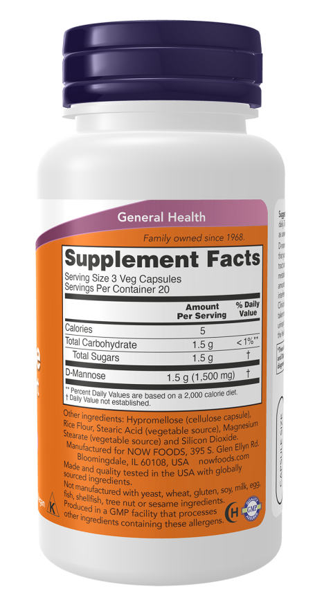 D-Mannose 500 mg 60 Veg Capsules Bottle Right 