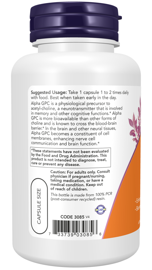 Alpha GPC 300 mg - 60 Veg Capsules Bottle Left