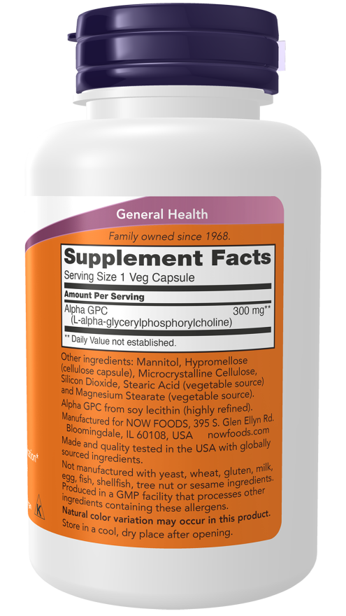Alpha GPC 300 mg - 60 Veg Capsules Bottle Right