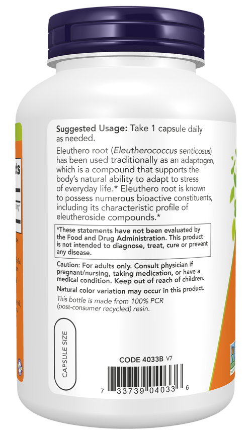 Eleuthero 500 mg - 250 Veg Capsules Bottle Left