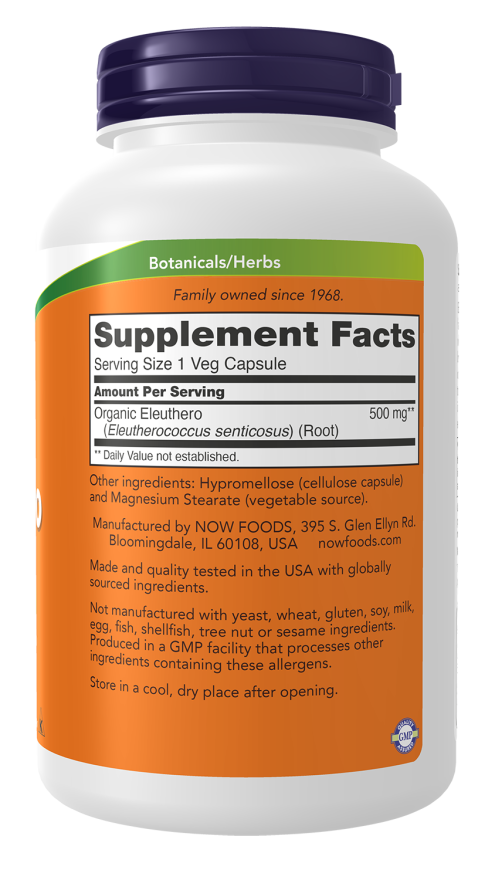 Eleuthero 500 mg - 250 Veg Capsules Bottle Right