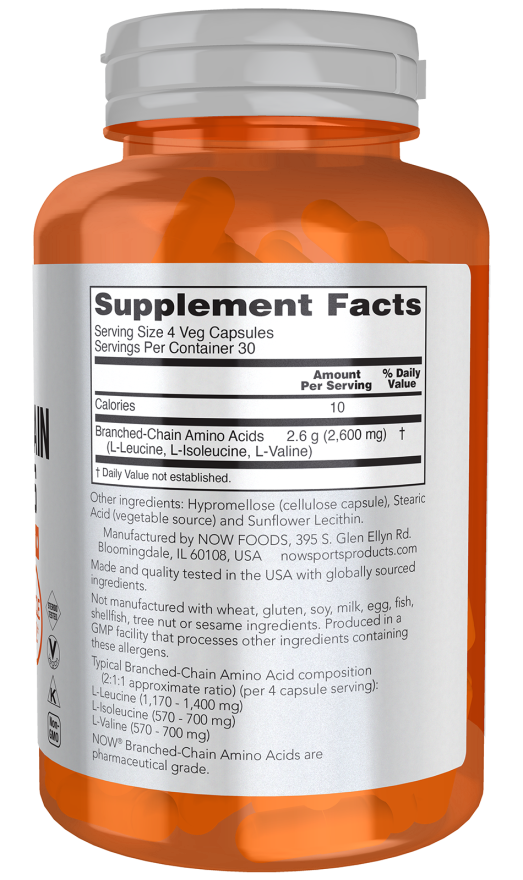 Branched Chain Amino Acids - 120 Veg Capsules Bottle Right