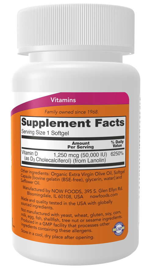 Vitamin D-3 50,000 IU - 12 Softgels Bottle right