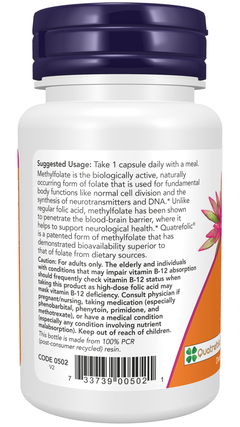 Methyl Folate 5000 mcg - 50 Veg Capsules bottle left
