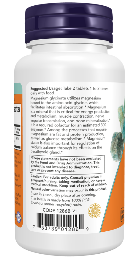 Magnesium Glycinate - 90 Tablets Bottle Left