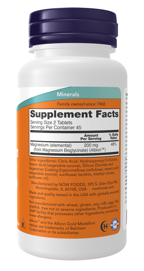 Magnesium Glycinate - 90 Tablets Bottle Righ