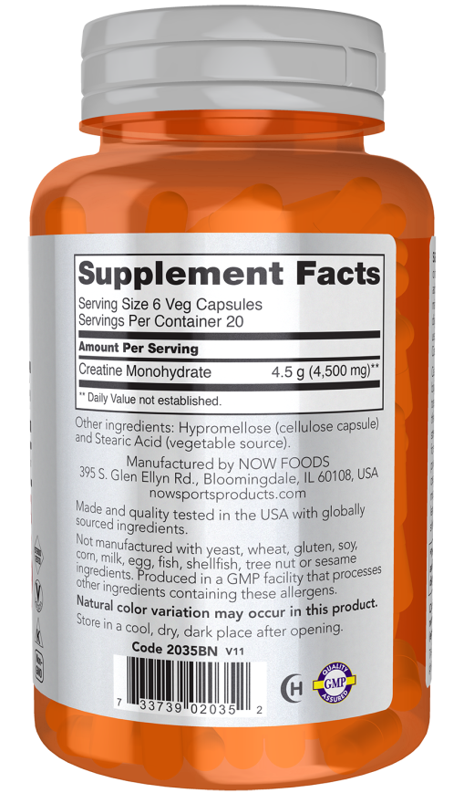 Creatine Monohydrate 750 mg - 120 Veg Caps Bottle Right