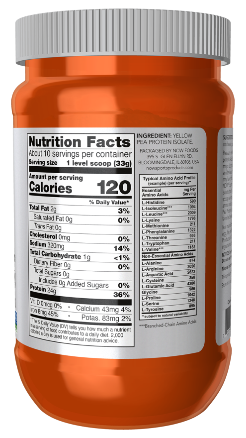 Pea Protein, Pure Unflavored Powder - 12 oz. Bottle Right