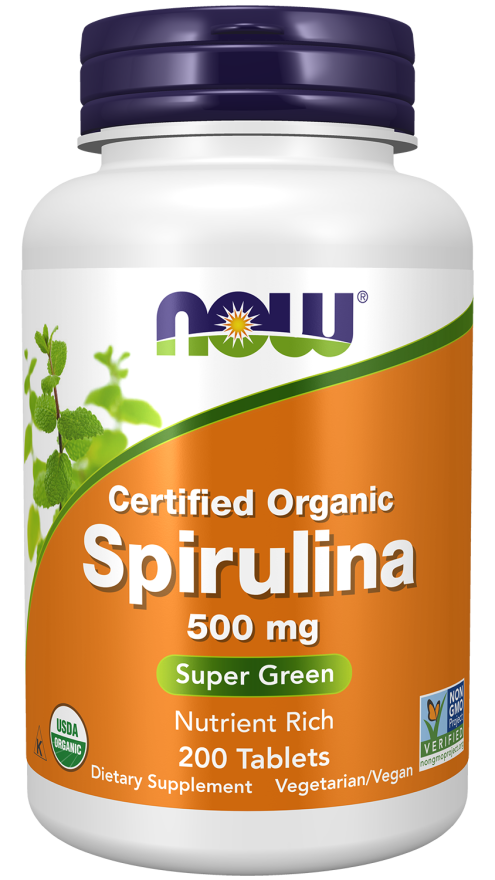 Spirulina 500 mg, Organic - 200 Tablets Bottle Front