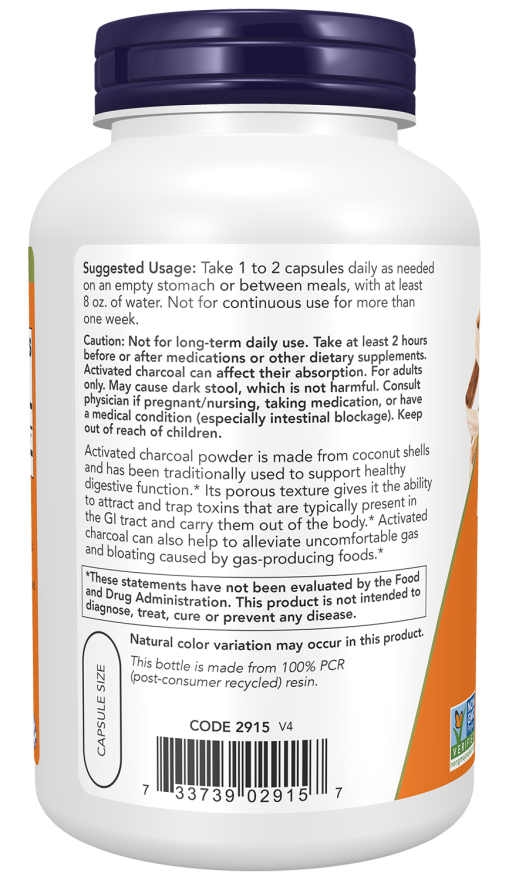 Activated Charcoal 200 Veg Capsules Bottle Left