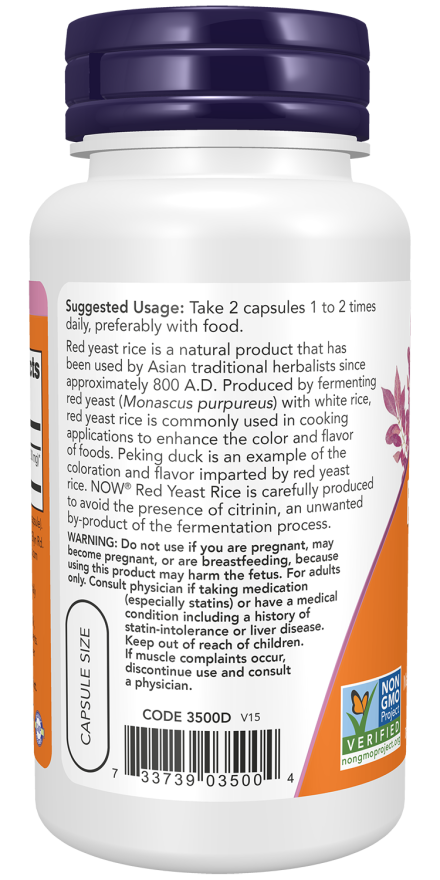 Red Yeast Rice 600 mg - 60 Veg Capsules Bottle Left