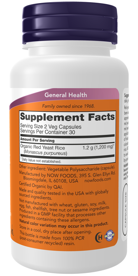 Red Yeast Rice 600 mg - 60 Veg Capsules Bottle Right