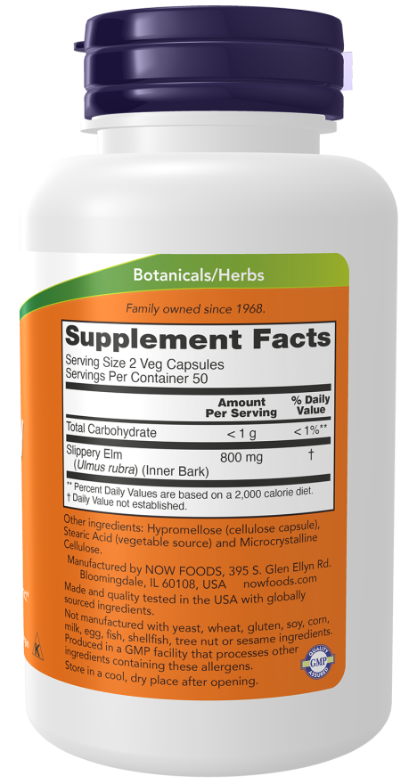 Slippery Elm 400 mg - 100 Veg Capsules Bottle Right