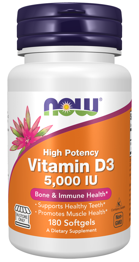 Vitamin D-3 5000 IU - 180 Softgels Bottle Front