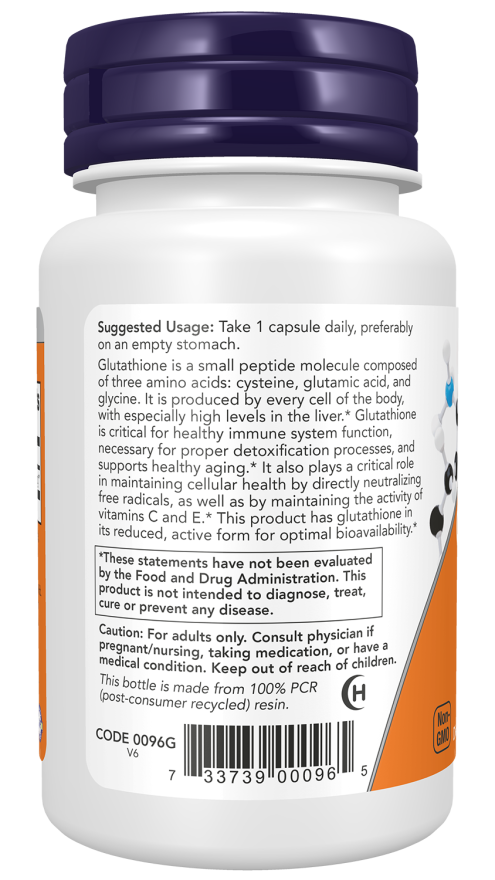 Glutathione 250 mg Veg Capsules Bottle Left