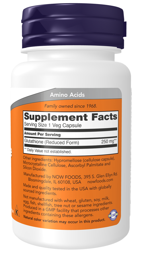 Glutathione 250 mg Veg Capsules Bottle Right