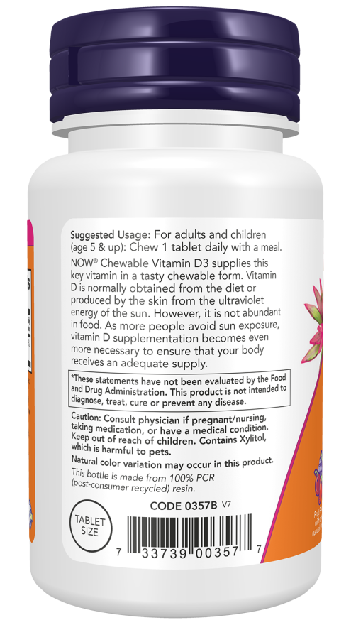 Vitamin D-3 1000 IU - 180 Chewables Bottle Left