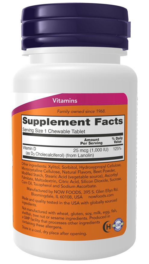 Vitamin D-3 1000 IU - 180 Chewables Bottle Right