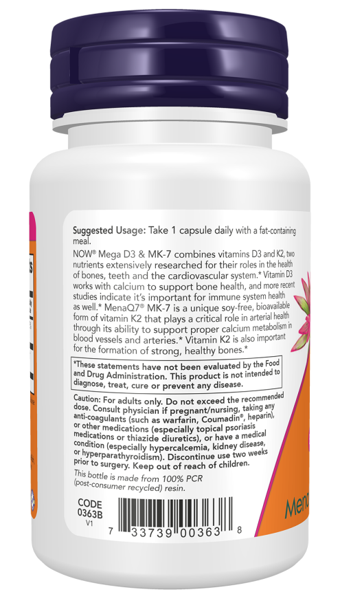 Mega D3 & MK-7 - 30 Capsules Bottle Left