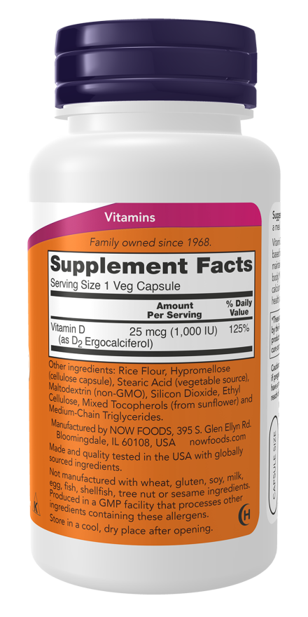 Vitamin D 1000 IU Dry - 120 Veg Capsules Bottle Right