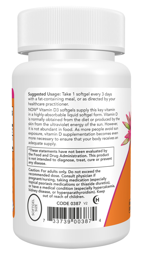 Vitamin D-3 10,000 IU - 30 Softgels Bottle Left