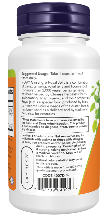 Ginseng & Royal Jelly - 90 Veg Capsules Bottle Left