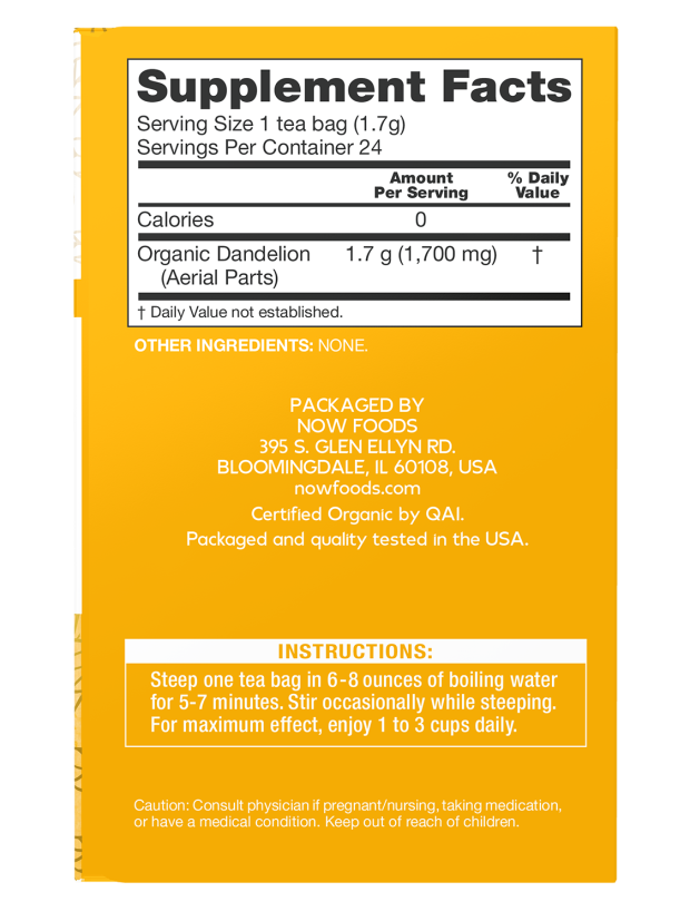 Dandelion Tea, Organic - 24 Tea Bags Box Right