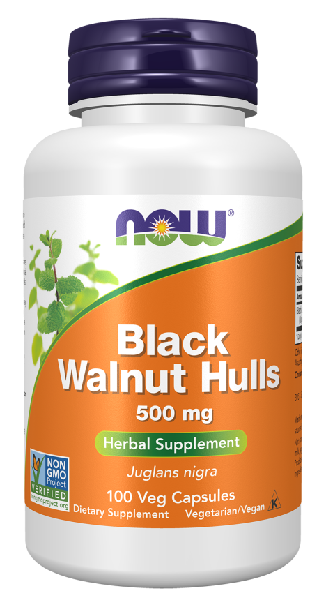 Black Walnut Hulls 500 mg - 100 Veg Capsules Bottle Front