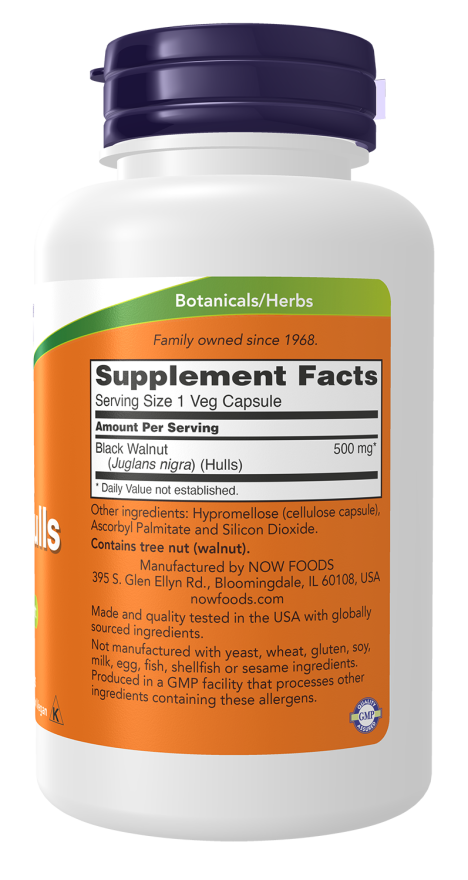 Black Walnut Hulls 500 mg - 100 Veg Capsules Bottle Right