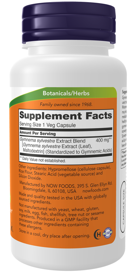 Gymnema Sylvestre 400 mg - 90 Veg Capsules Bottle Right