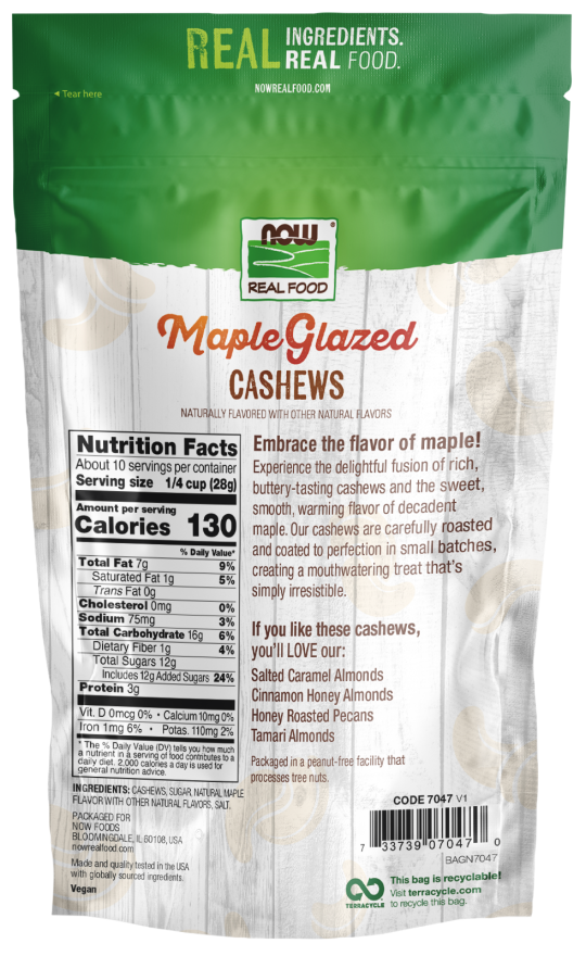 Maple Glazed Cashews 10 oz. Bag Back