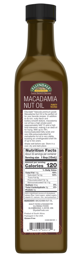 Macadamia Nut Cooking Oil in Glass Bottle - 16.9 fl. oz. Bottle Back 